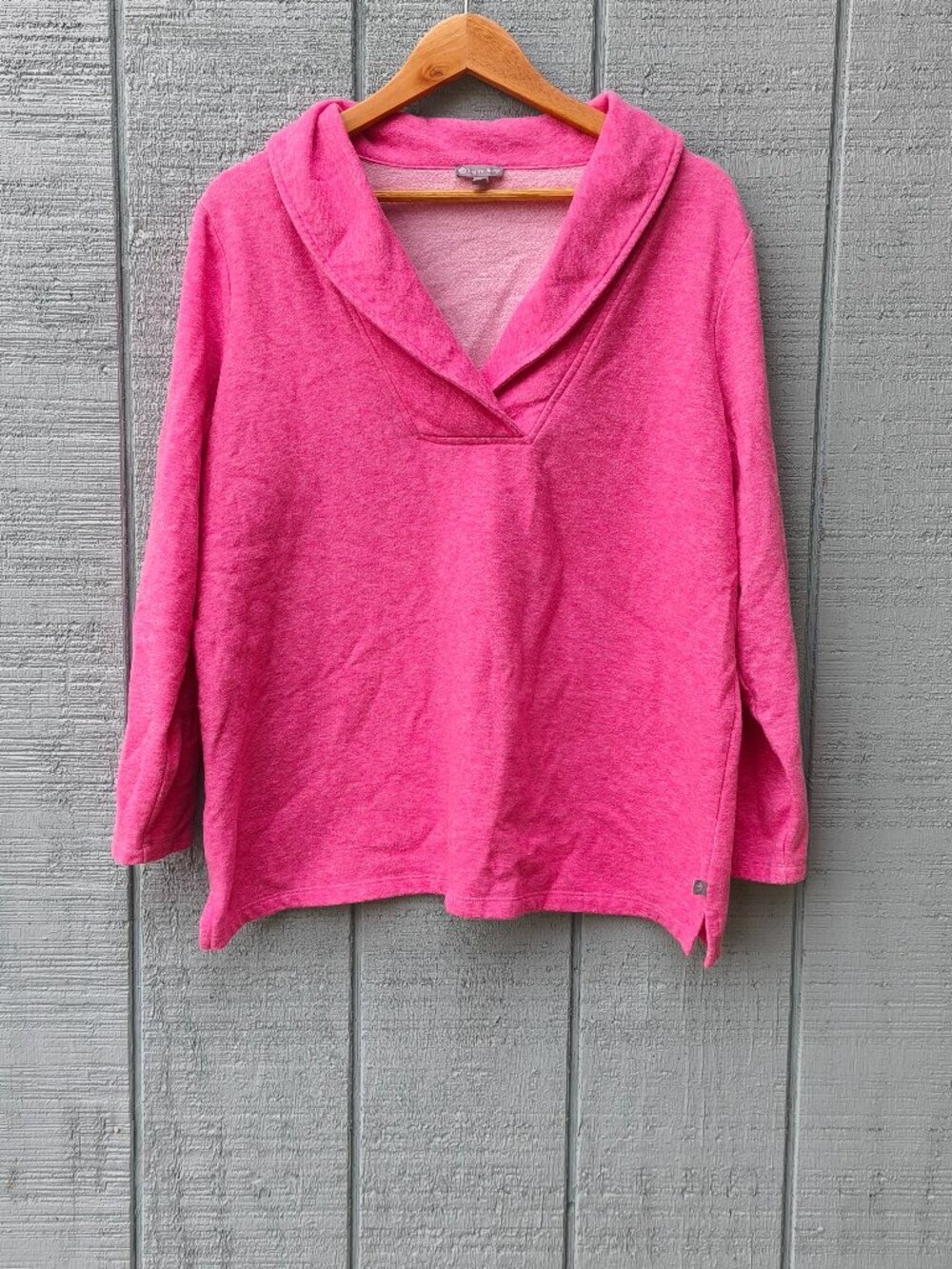 Talbots Shawl Collar Terry Knit Sweatshirt sz 1X Pink Athleisure Travel Comfort